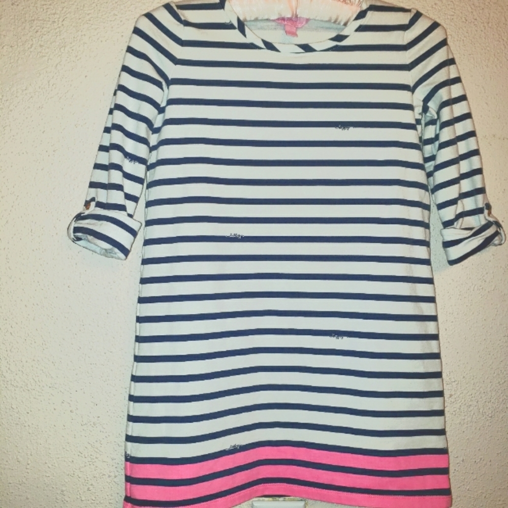 LILLY PULITZER Girls Little Devon Dress Navy Stripes Pink Colorblock Logo L 8/10
